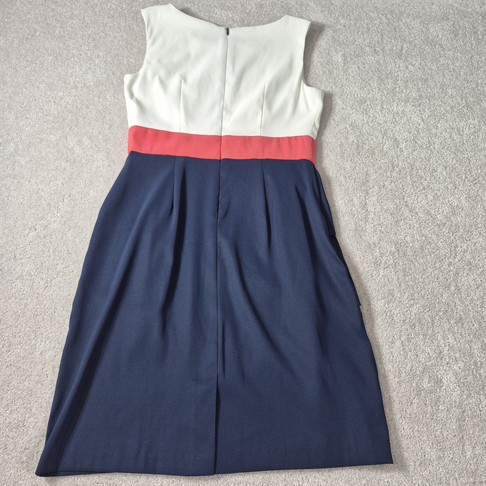 Dress Barn Sleeveless Dress Women Size 6 White Navy Blue Pink Prep Color Block - Picture 11 of 16